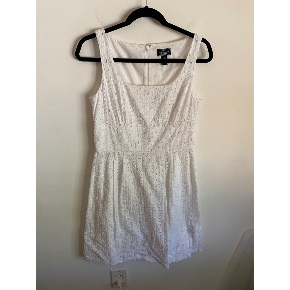 American Living Womens White Cotton Eyelet Fit Flare Sleeveless Dress Size‎ 8